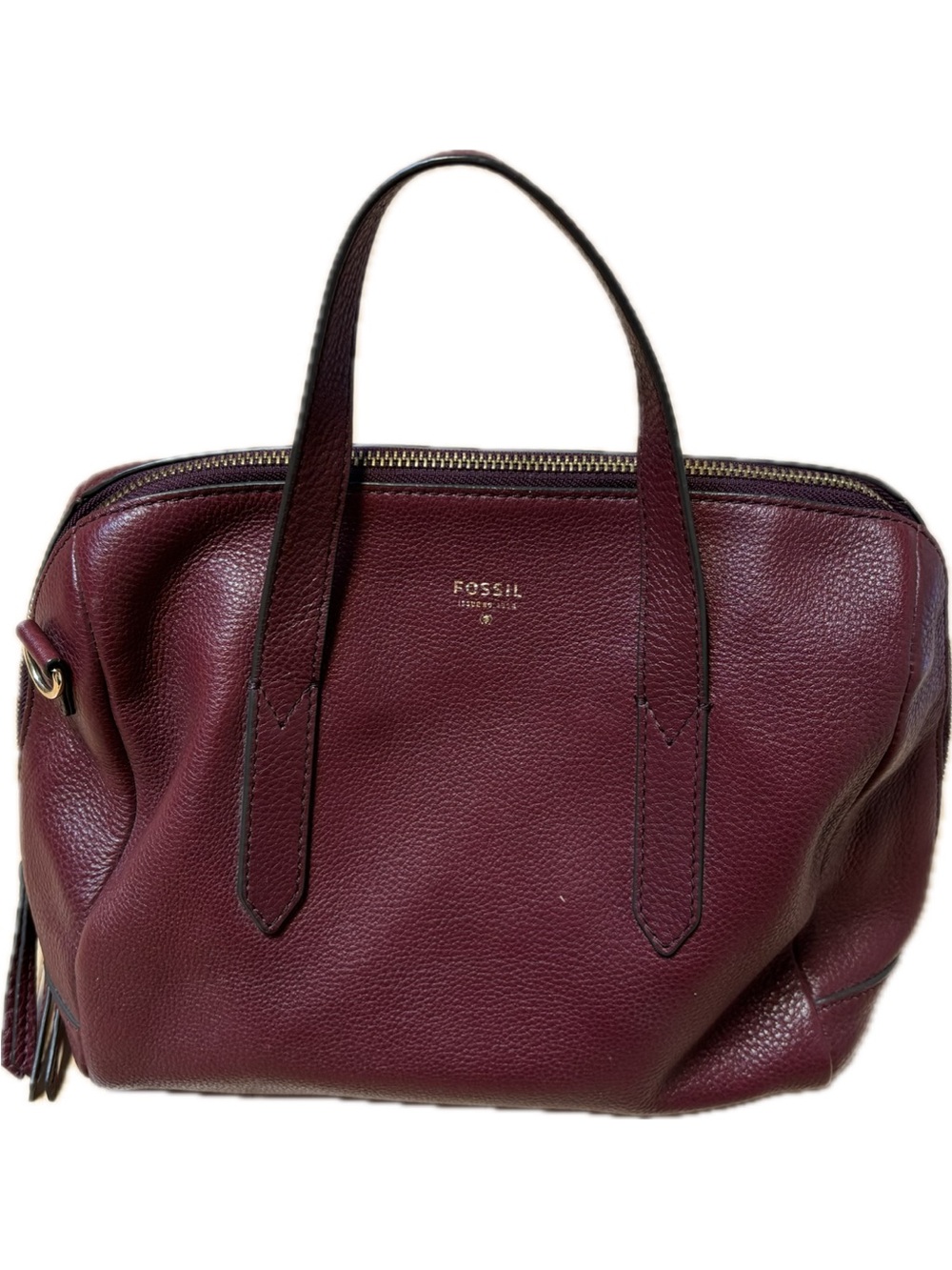 Fossil Burgundy Pebbled Leather Satchel